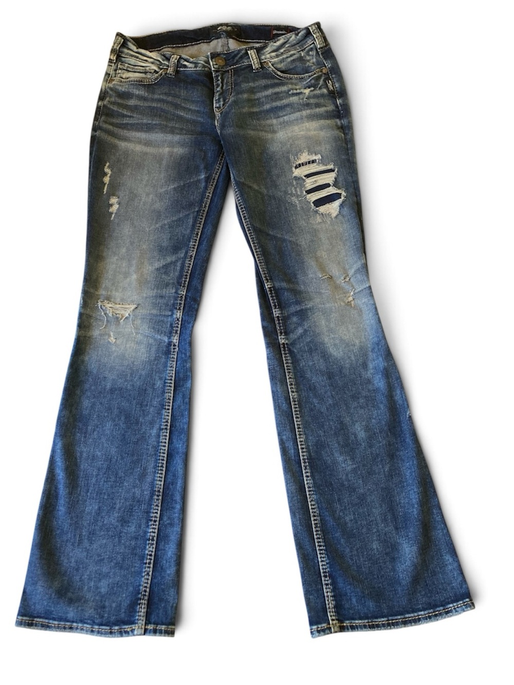 Silver Jeans Company AIKO Mid Boot W30/L33 Factory Distressed Denimotion Jeans